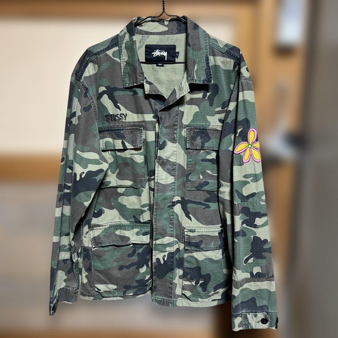 ステューシー Stussy 迷彩柄 ミリタリージャケット フラワー　緑　L
