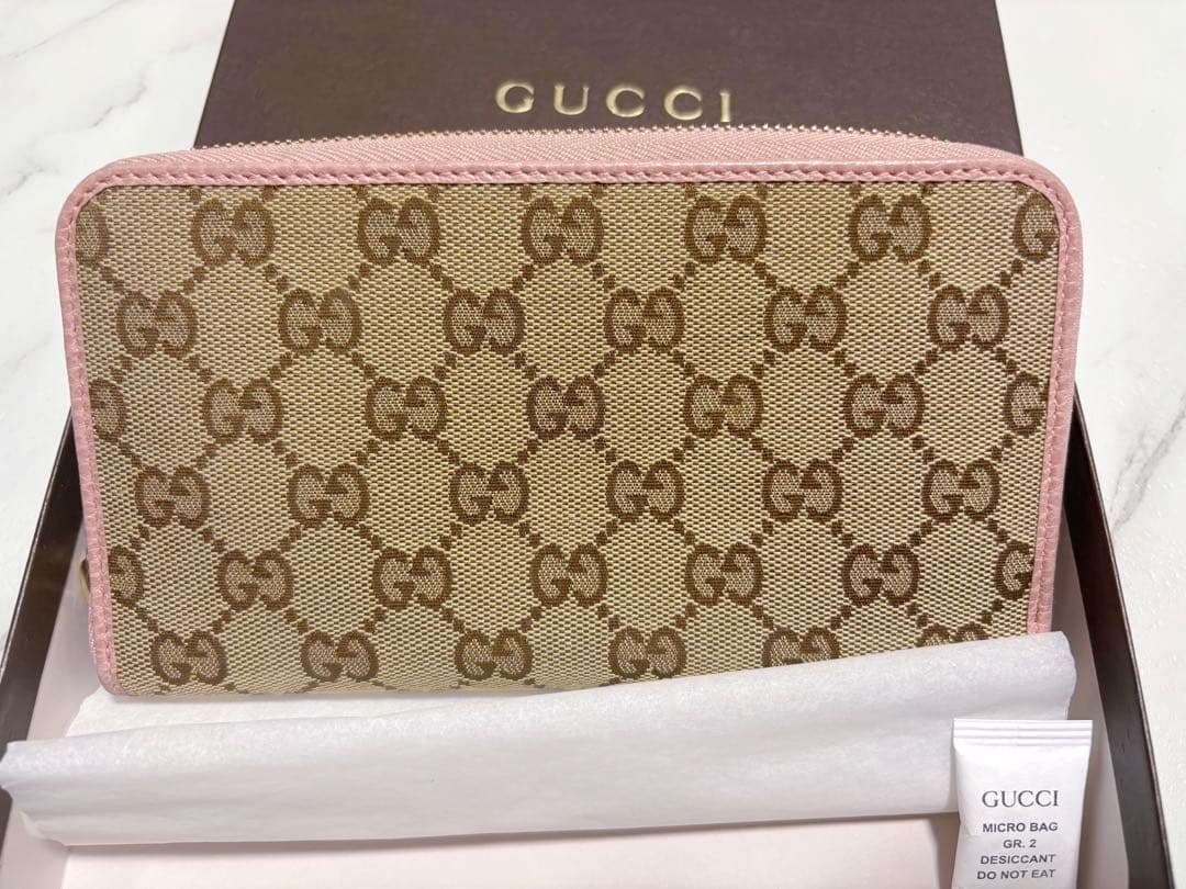 美品 GUCCI グッチ キャンバス 長財布 ピンク