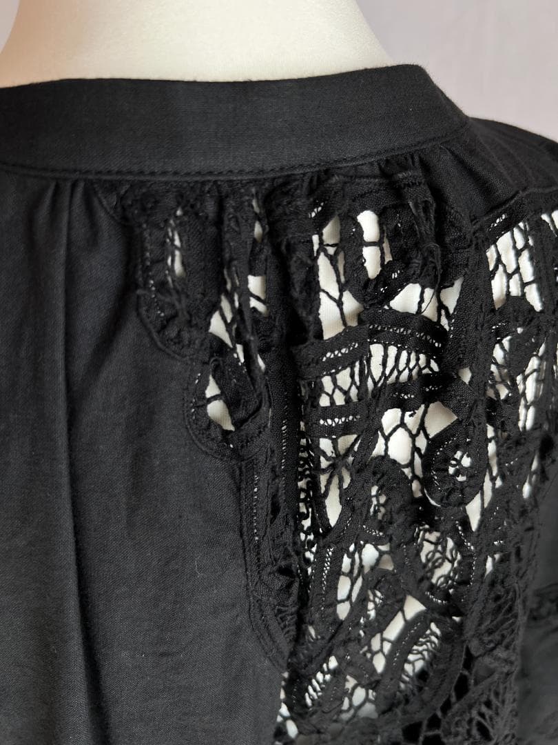 ヴィンテージテーブルクロス 黒 リメイクワンピース バテンレース 1点もの