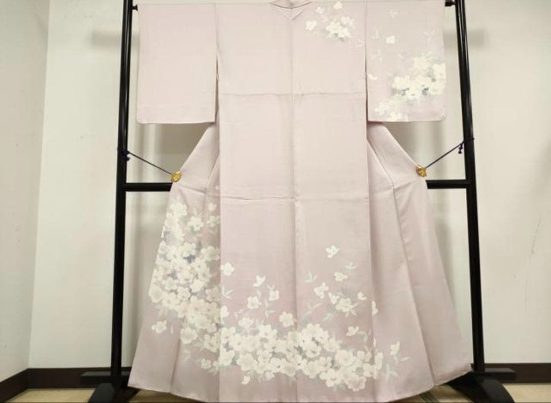 訪問着　手描き　草花文　正絹