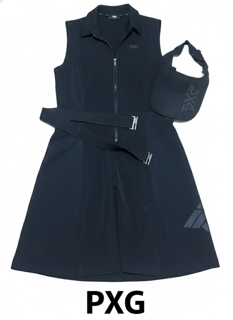 PXG レディース ワンピース 黒 サンバイザーセット