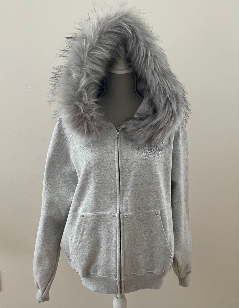 9090girl グリッターファー ジップパーカー 90ロゴ 正規品