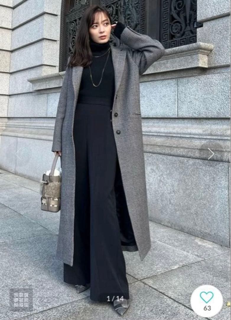 anuans アニュアンス グレンチェックウールチェスターコート