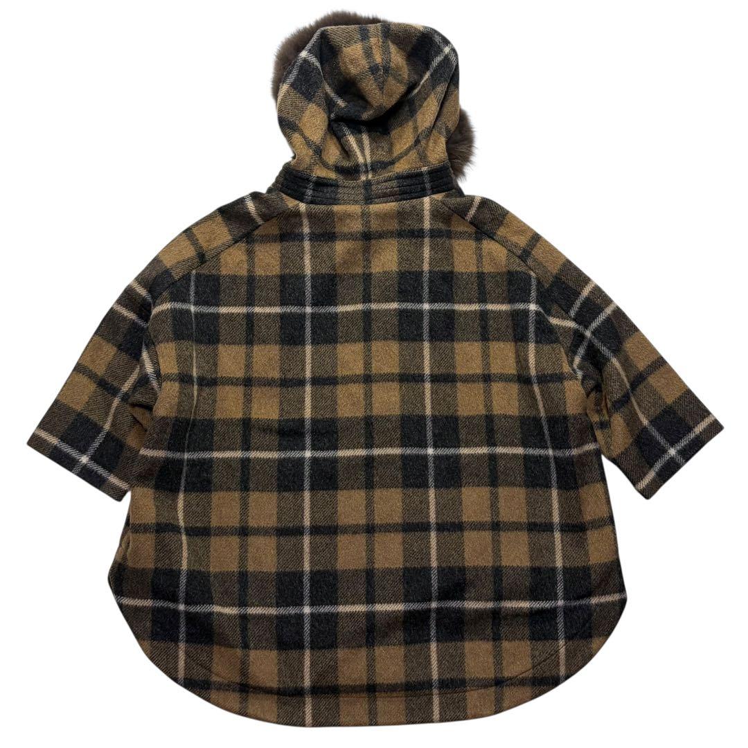 ダイアグラム　ラクーンファー コート モヘヤ　2way チェック　ファー　クルミ