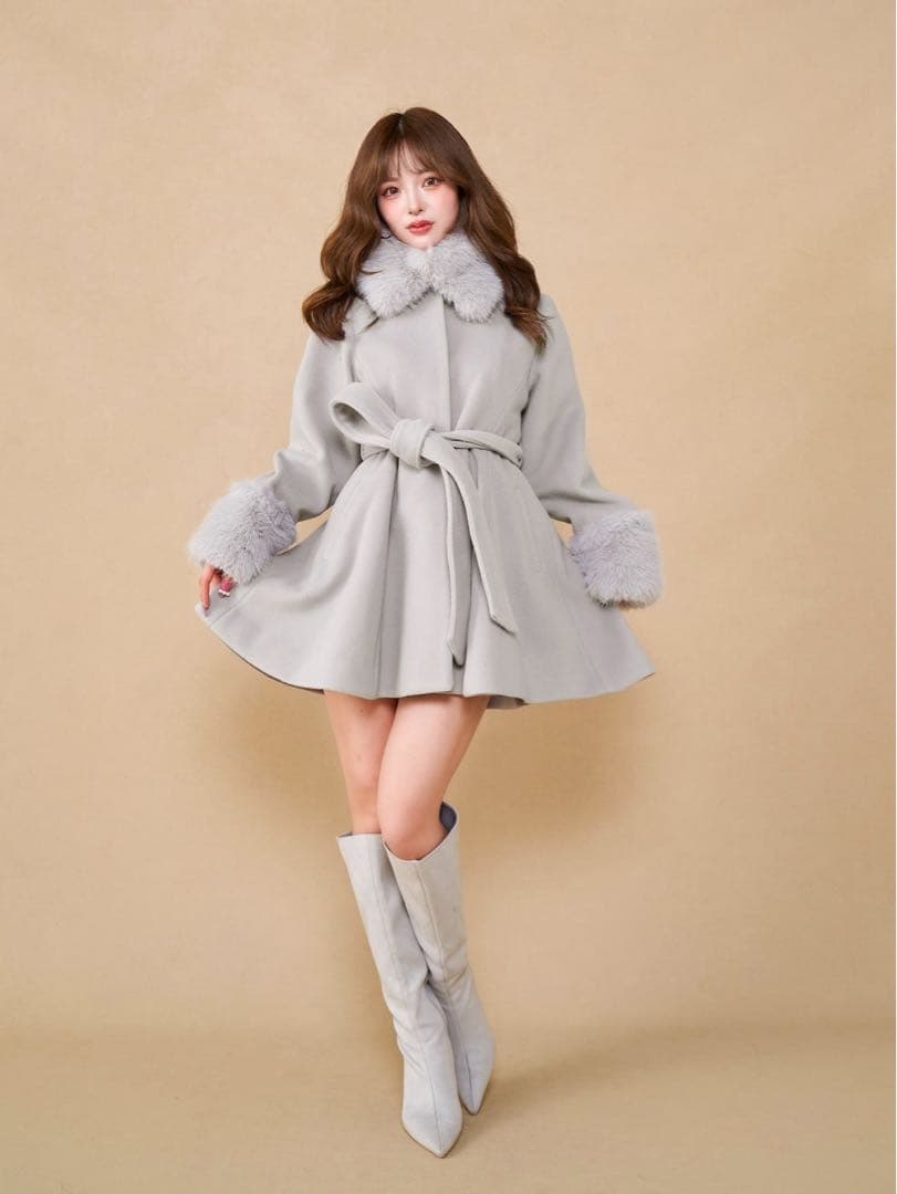 Darich ダーリッチ ウエストベルトメルトンコート グレー