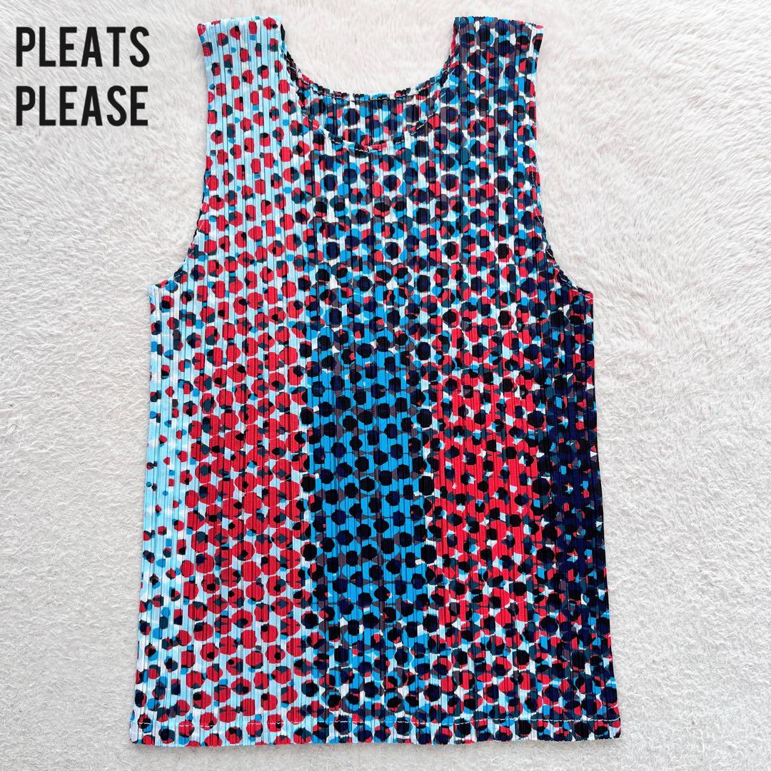 美品✨プリーツプリーズ イッセイミヤケ タンクトップ 花柄 ドット 水玉 総柄