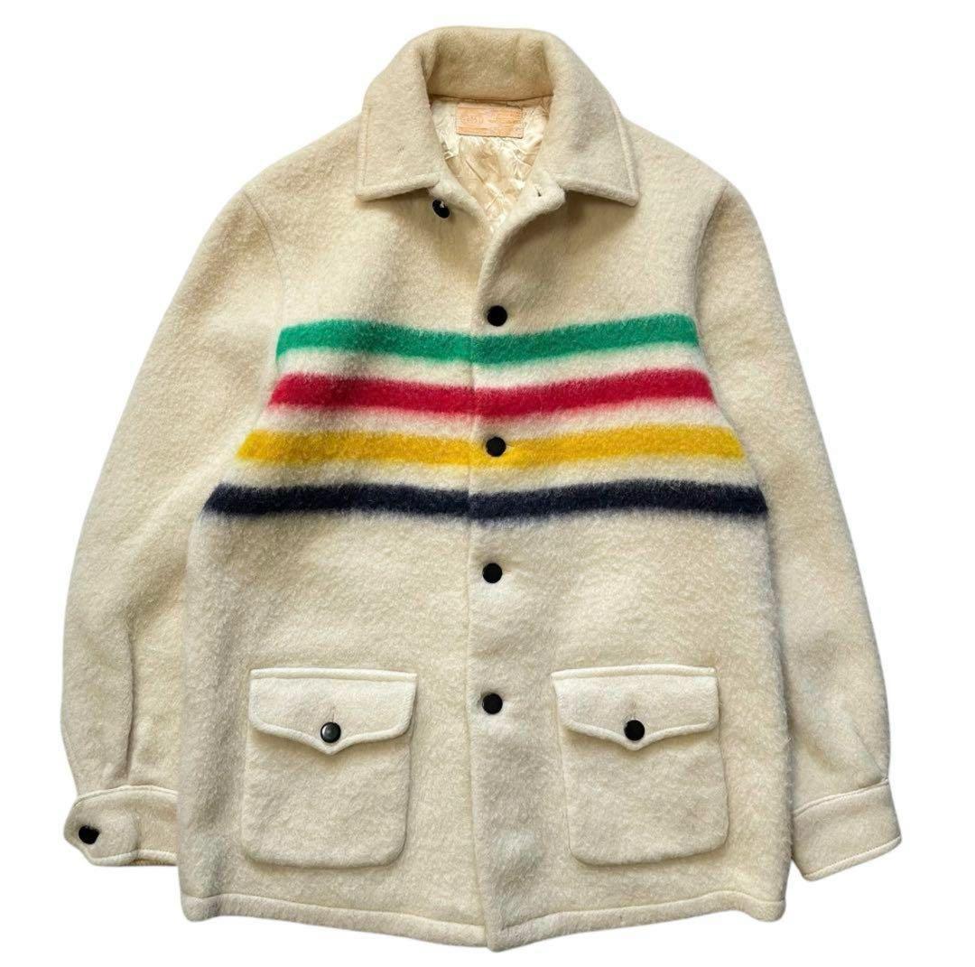 60's HUDSON'S BAY マルチボーダー ウール ブランケットコート