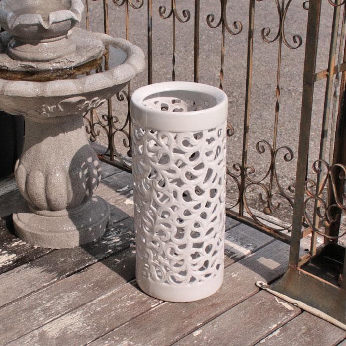 傘立て アンブレラスタンド 陶器製 透かし彫り 白 メッシュ 113-293