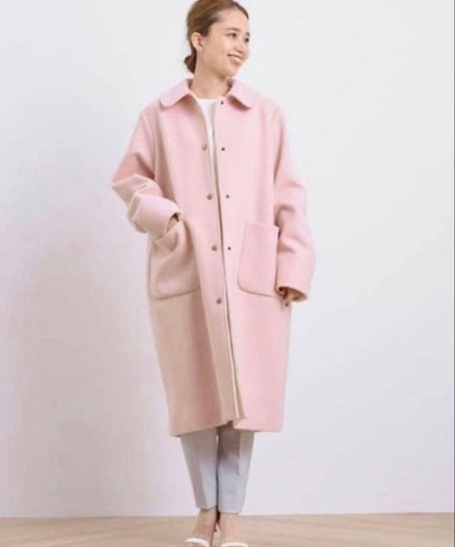 yori バイカラーロングコート ピンク36 新品未使用タグ付き