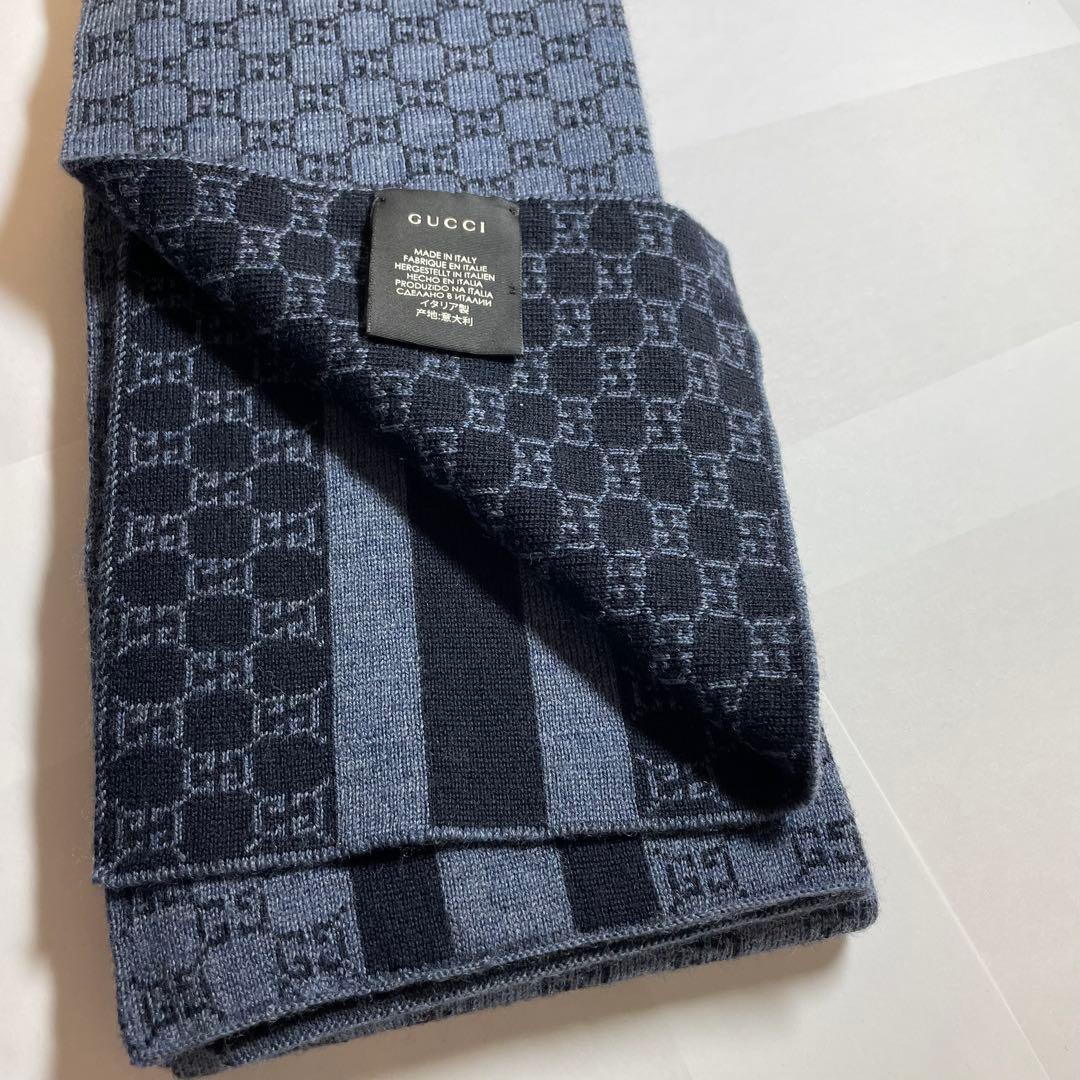 GUCCI GGパターン マフラー ネイビー/グレー