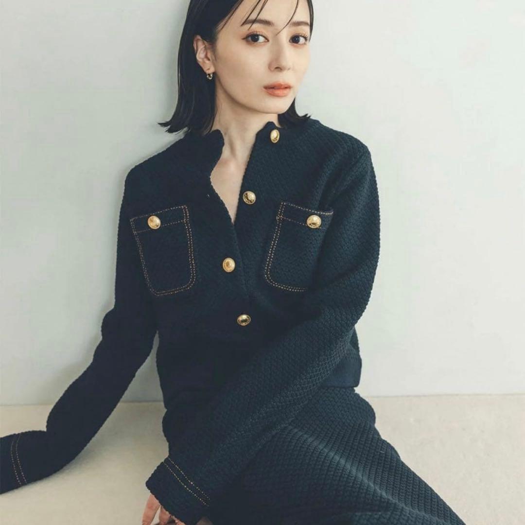 anuans ノーカラーニットジャケット