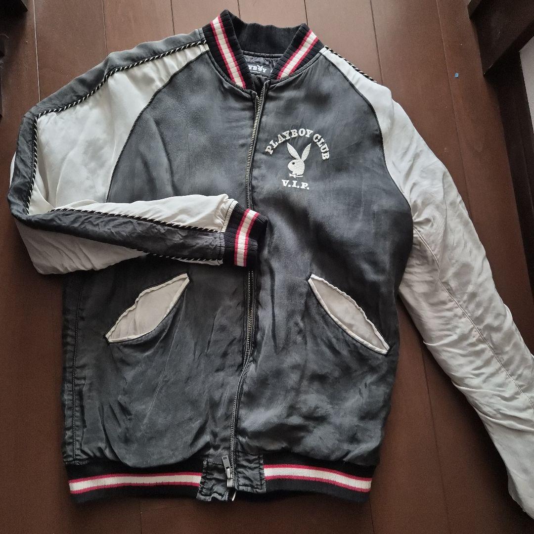 ヒステリックグラマーPLAYBOY スタジャン Mサイズ グレー/ホワイト