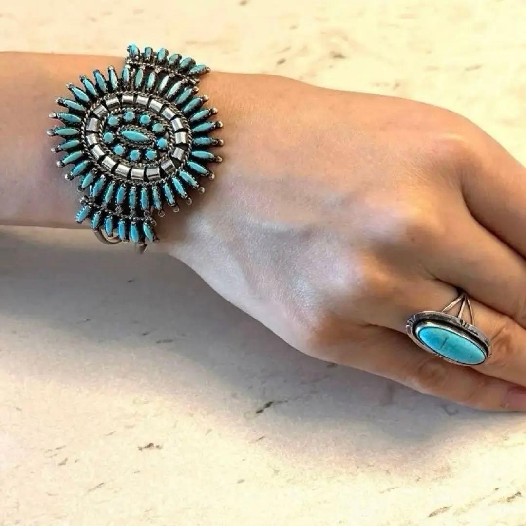 N &R ズニ族　インディアンジュエリー　ターコイズ　ニードルポイント　シルバー