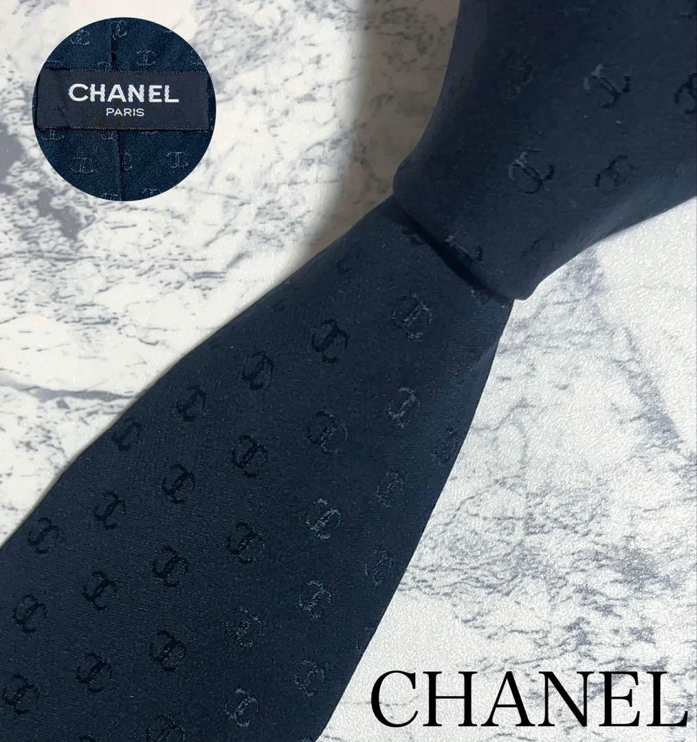 CHANEL ネクタイ ココマーク総柄 ブラック