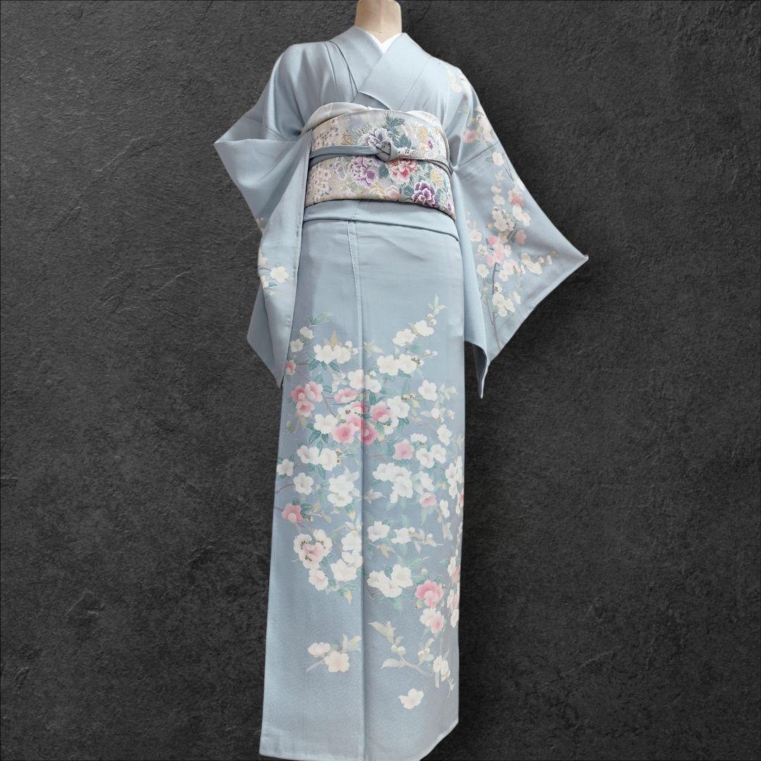 ❰6572❱ フルセット　訪問着　灰水色　袋帯　入学式　卒業式　三松シルクケア