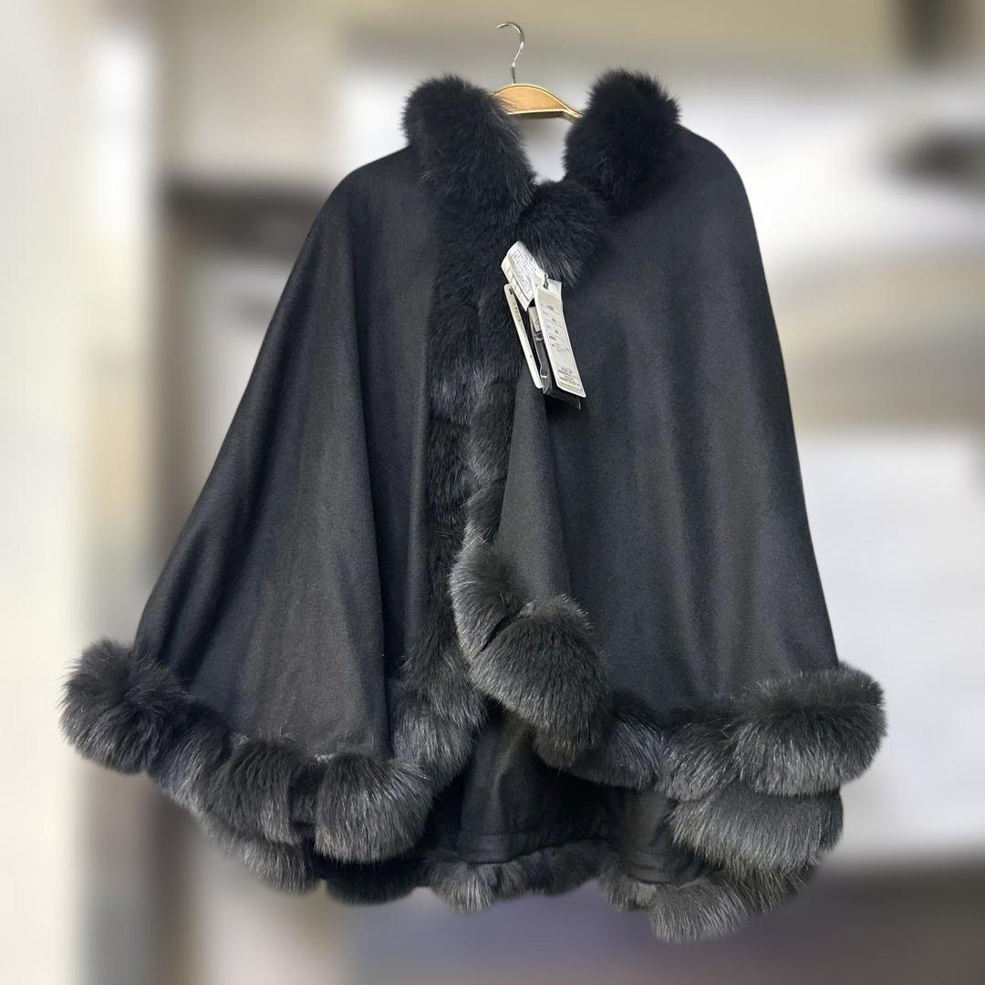 【新品未使用】マッサバルド 富和 カシミヤ ブルーフォックス ラビット ポンチョ