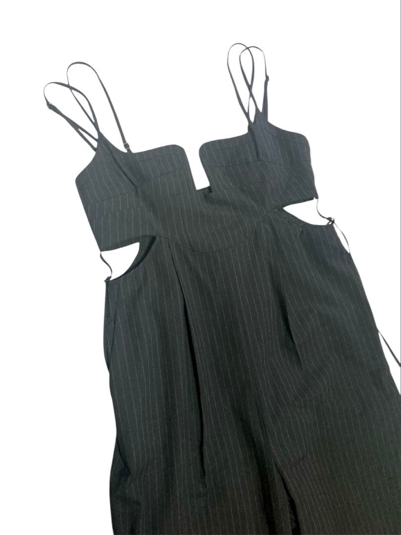 maison specialスクエアカットベアオールインワン ストライプ 黒　M