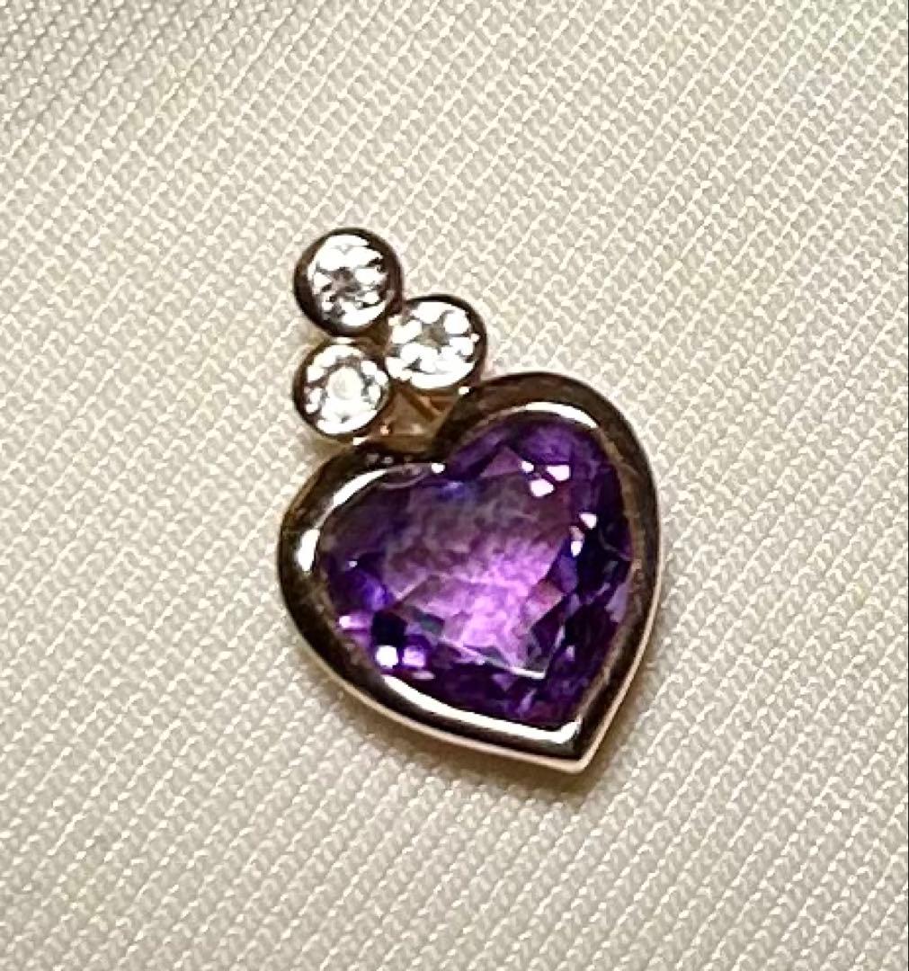 【美品】gstv アメジスト　K１８ハート型ネックレストップ