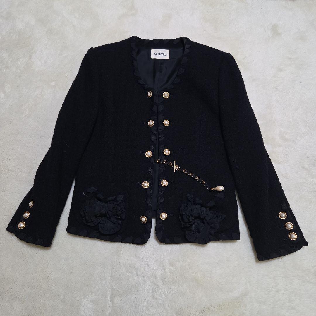 INGEBORG ノーカラージャケット ブラック