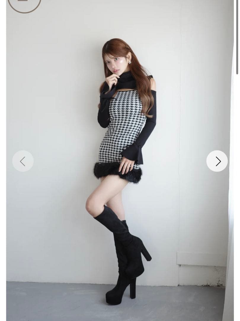 Randy 2wayハウンドトゥースファーミニワンピース