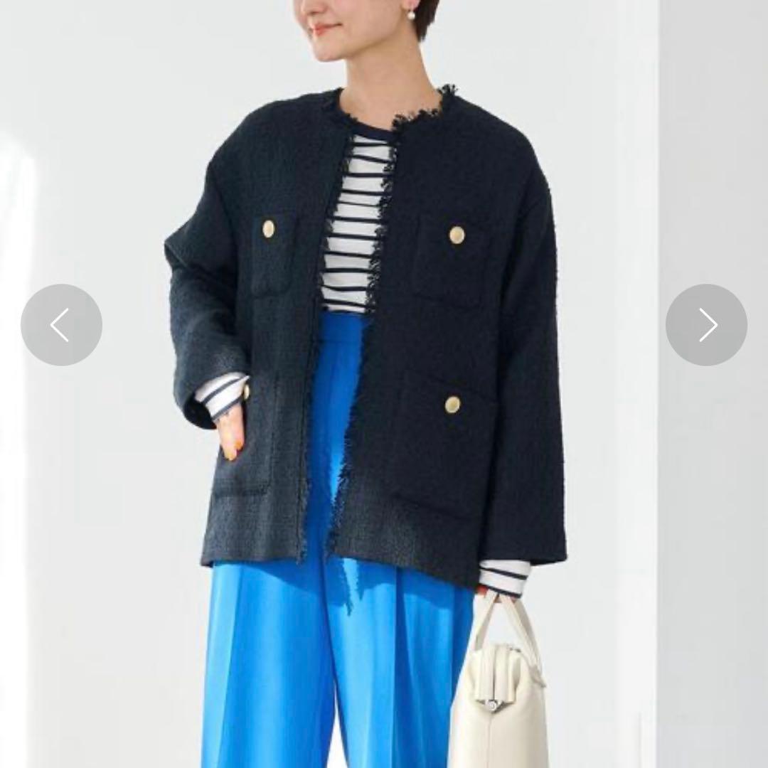 【極美品】グリーンレーベルリラクシング ツイードノーカラージャケット 人気 定番