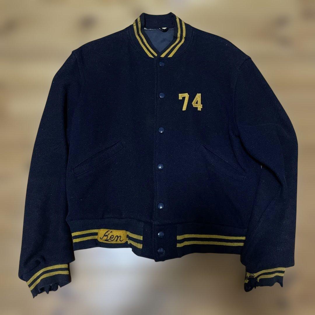 R*様 60s USA製 BUTWIN ウール スタジャン 裏地 サテン 紺 黄