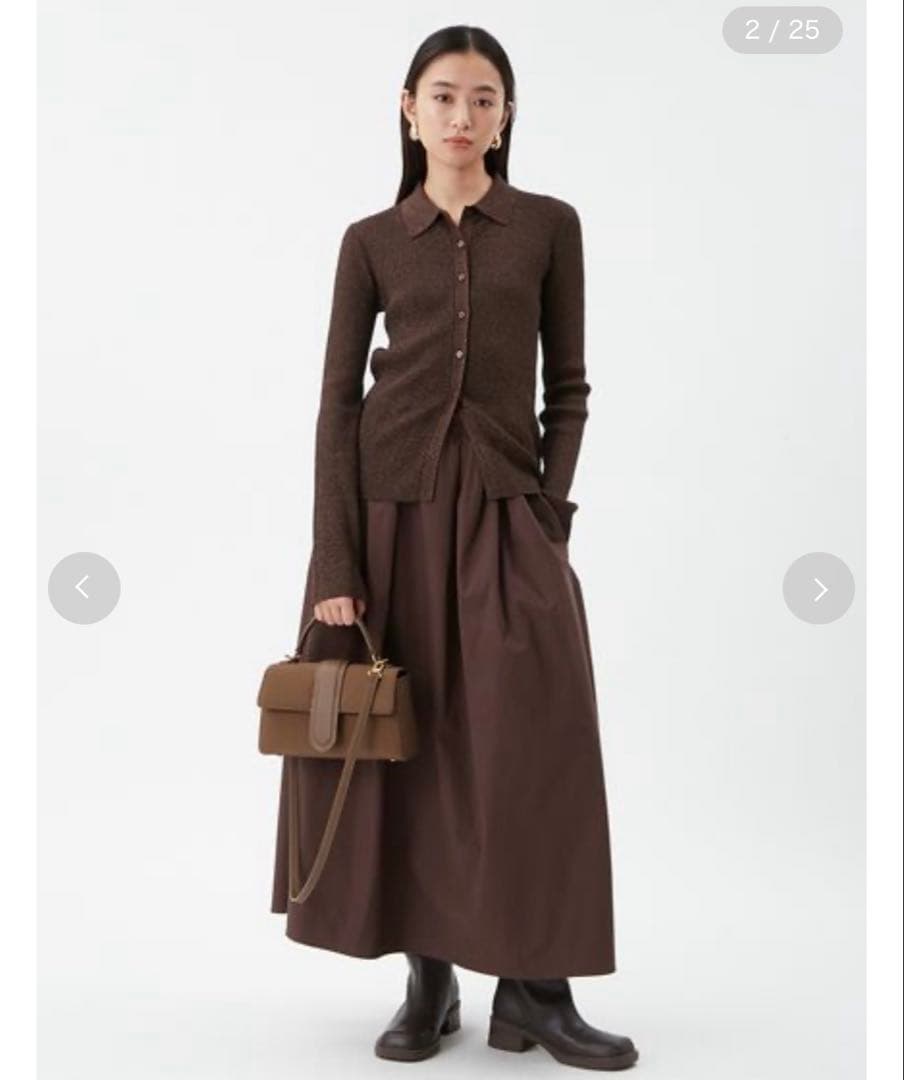 ポロ衿ニットタックフレアスカートコーデSET