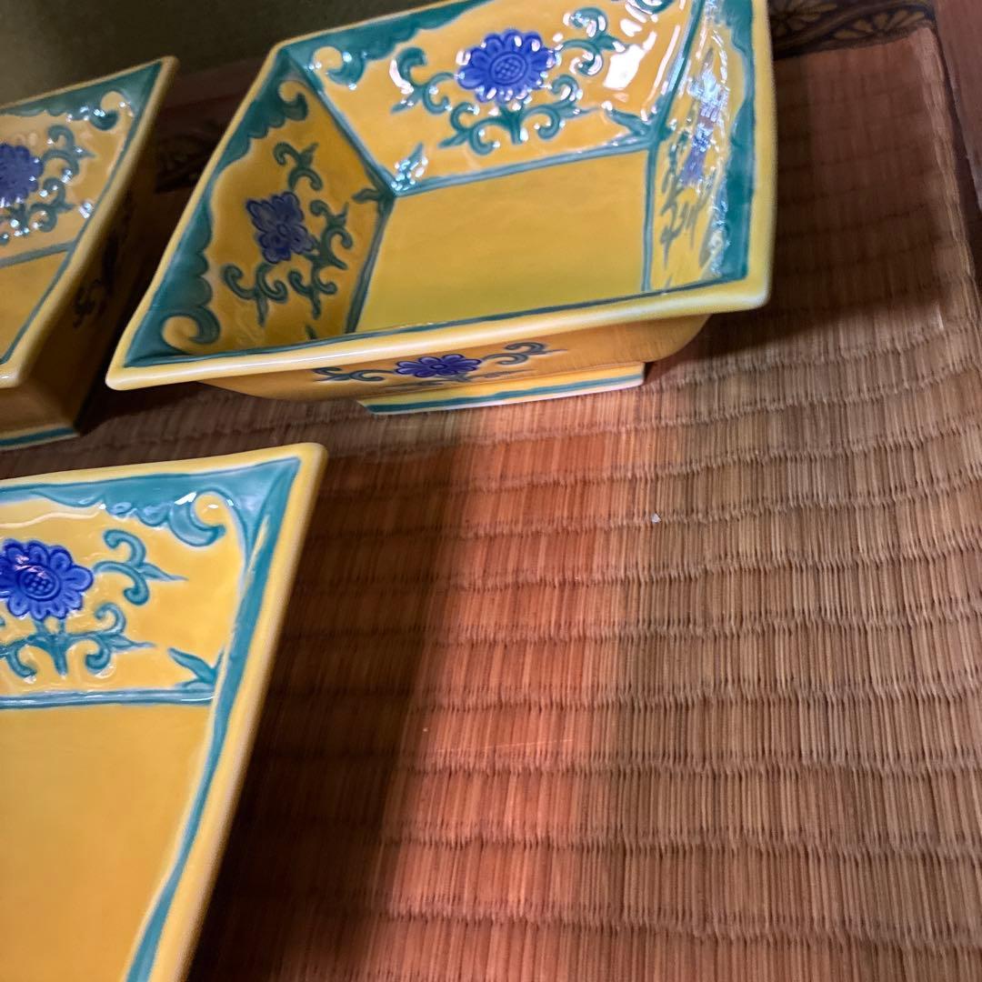 向付け　永楽写し　６客　黄交趾　刺身皿