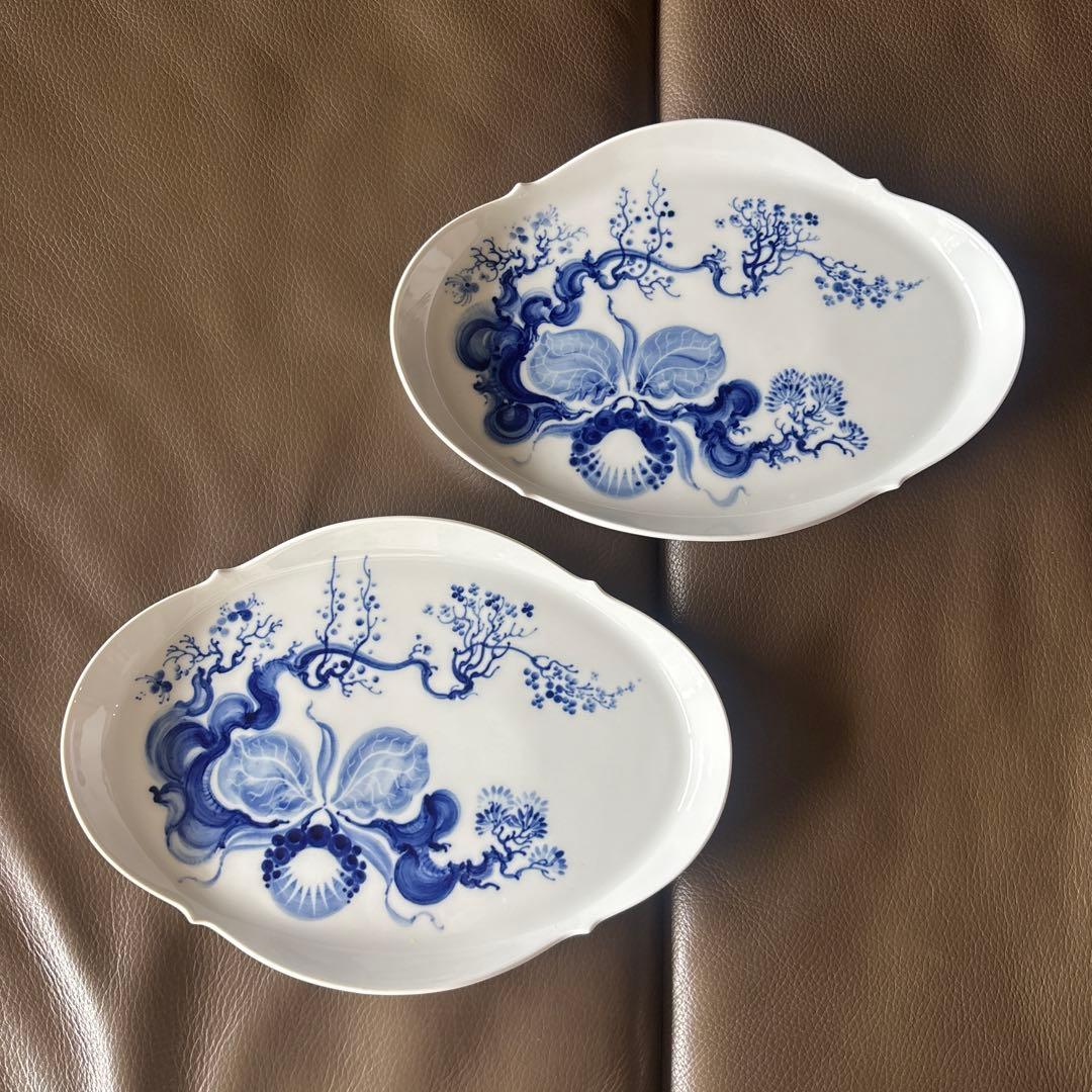 希少マイセン　ブルーオーキッド　オーバルトレー2枚セット