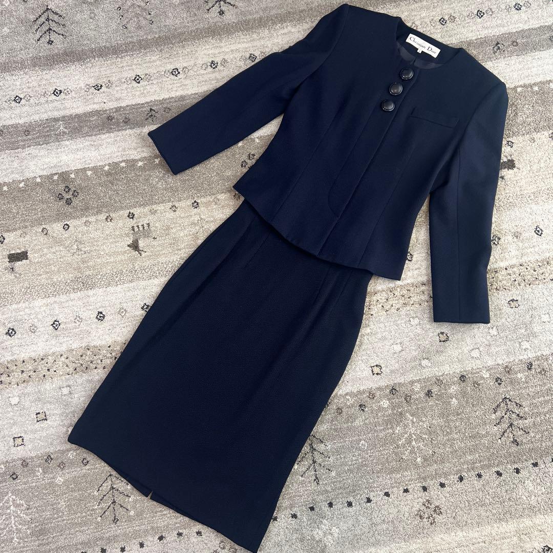 【美品】Dior ディオール　紺色　セットアップ　スカートスーツ　比翼ボタン