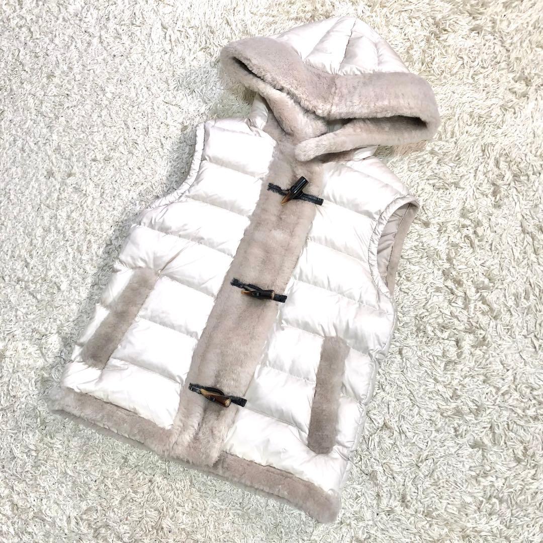 美品✨エンメティ ダウンベスト ムートン ボア トグルボタン アイボリー L相当