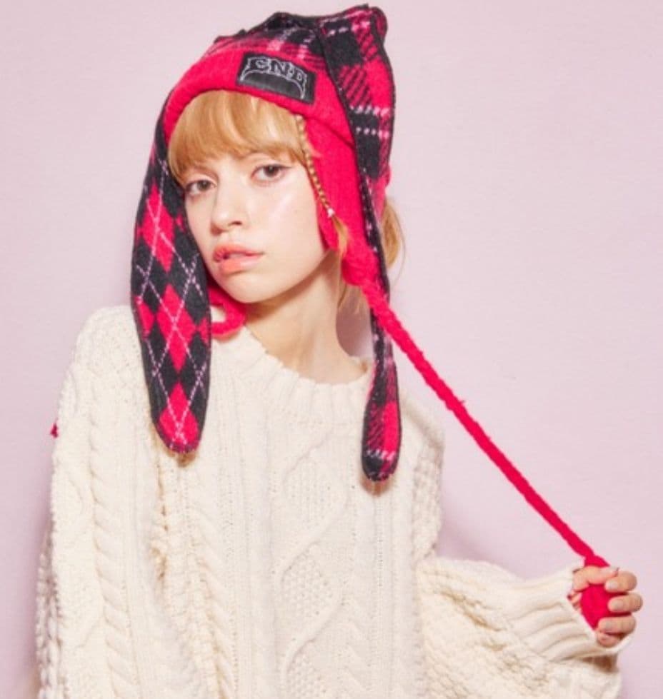 _ Ｌ'ｉｌｙ_様　青×黒　ウサギ耳付きニット帽 キャンディストリッパー