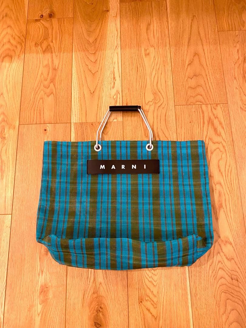 MARNI 青緑 チェック柄 トートバッグ