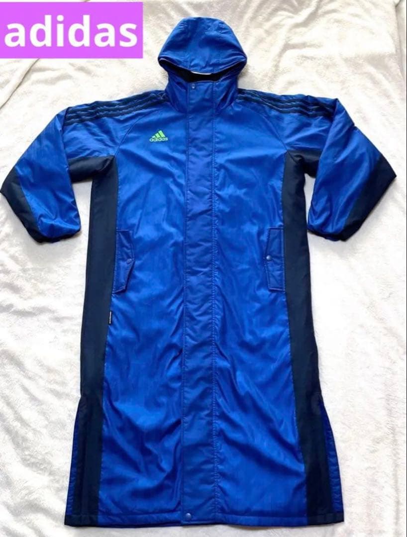 adidasベンチコート　ロングコート　青