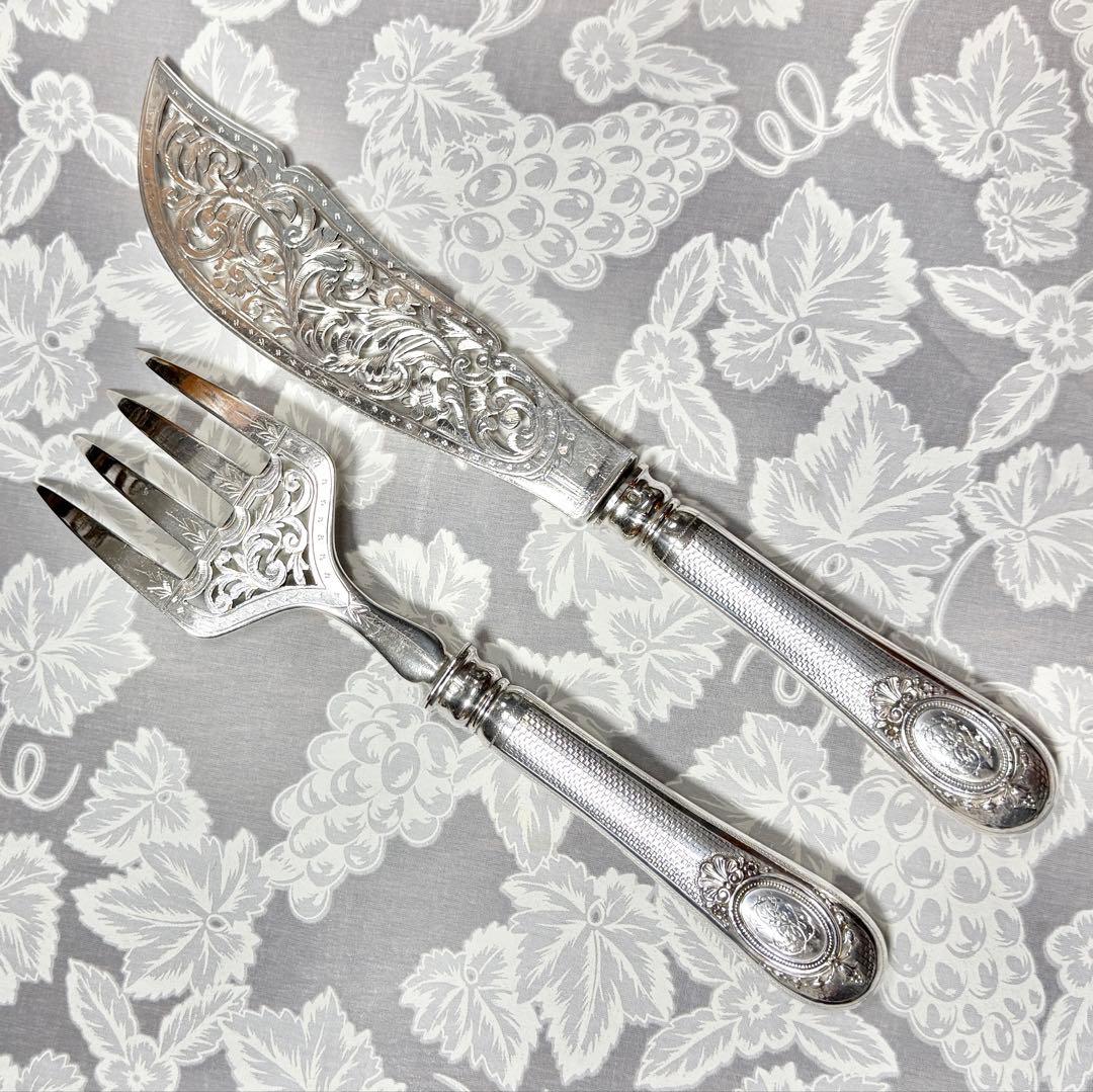 アンティーク シルバー サーバーフォーク&ナイフ 純銀
