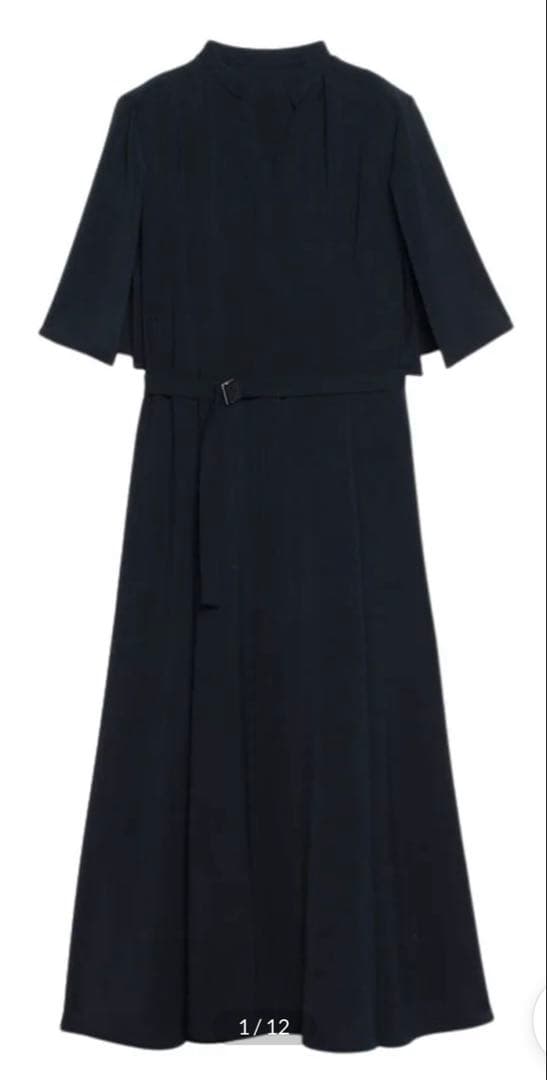 anuans スキッパーネックスリットスリーブフレアワンピース