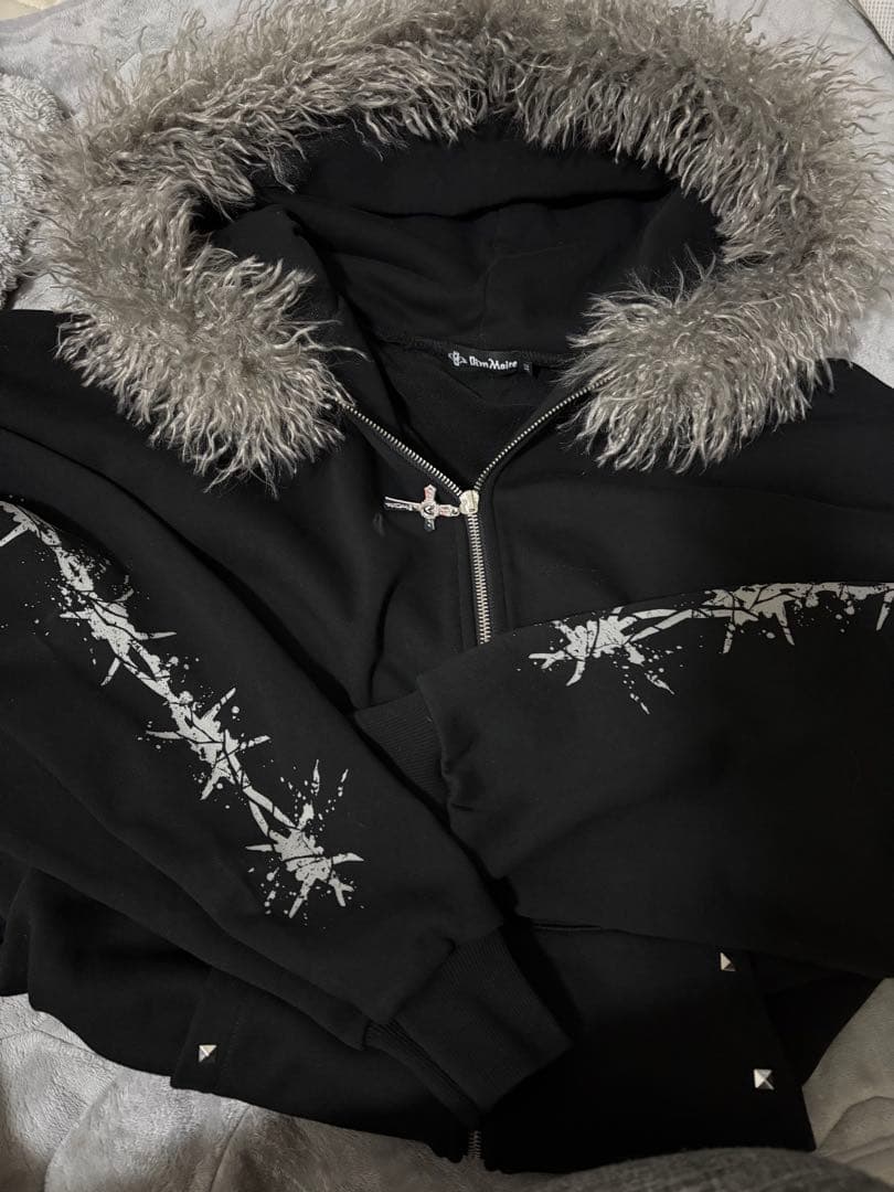 DimMoire【ディムモアール】ファーフードGothicパーカー/Black