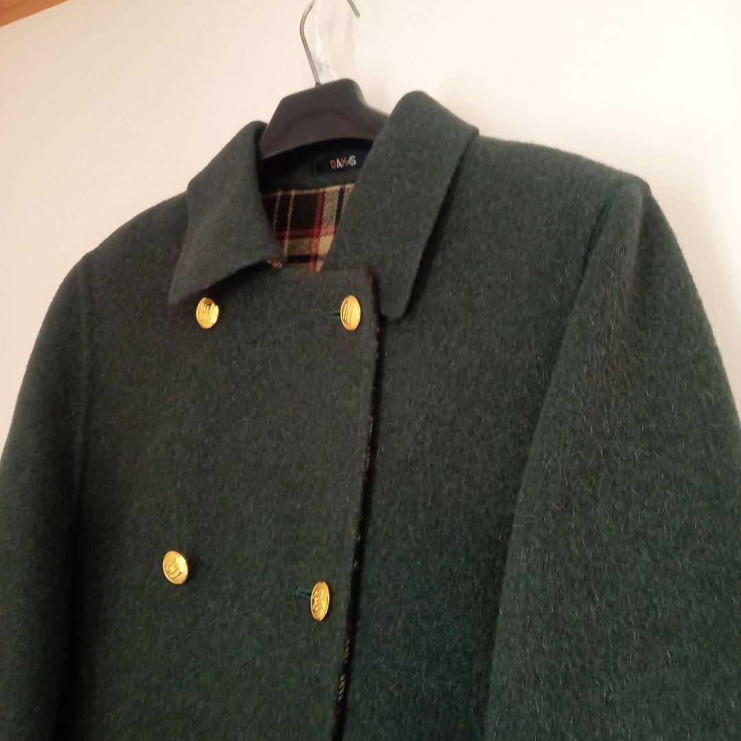 良品◎グリーン緑 チェック柄リバーシブルコートダブルブレスト　ウール11号