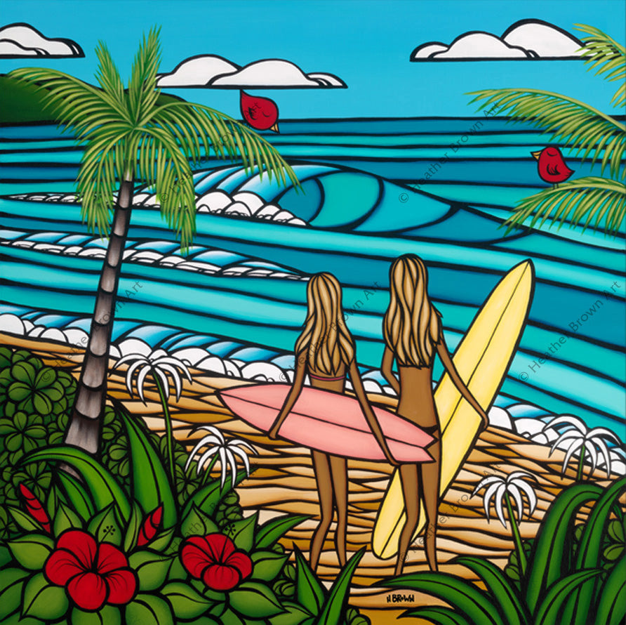 Surf Sisters - Matted Paper Print - Heather Brown Art