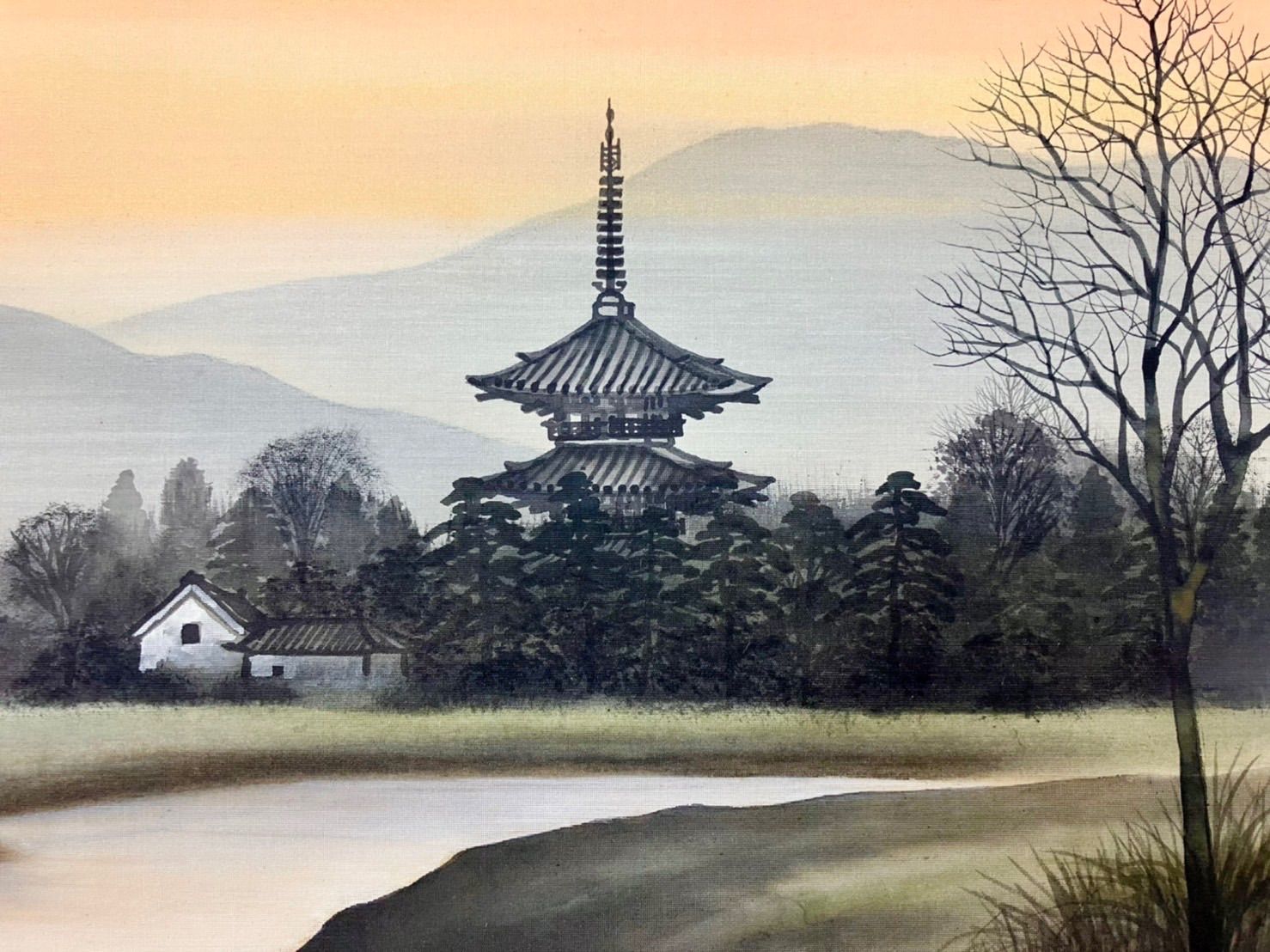 美品 掛け軸 河原進作 日輪図 太巻き付 共箱 二重箱 美術年鑑掲載 美品