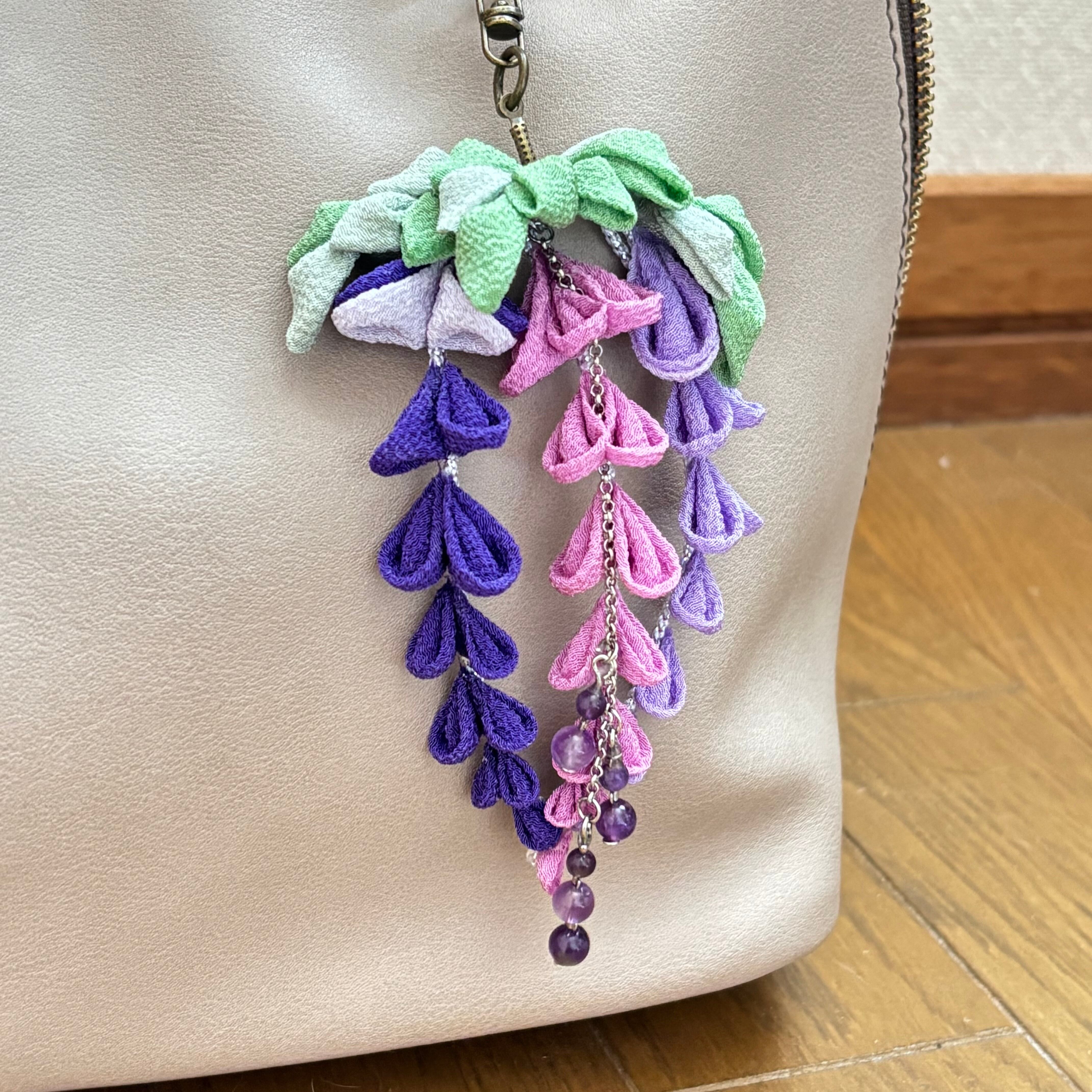 金具変更可 天然石 アメシスト（アメジスト）使用 藤の花の