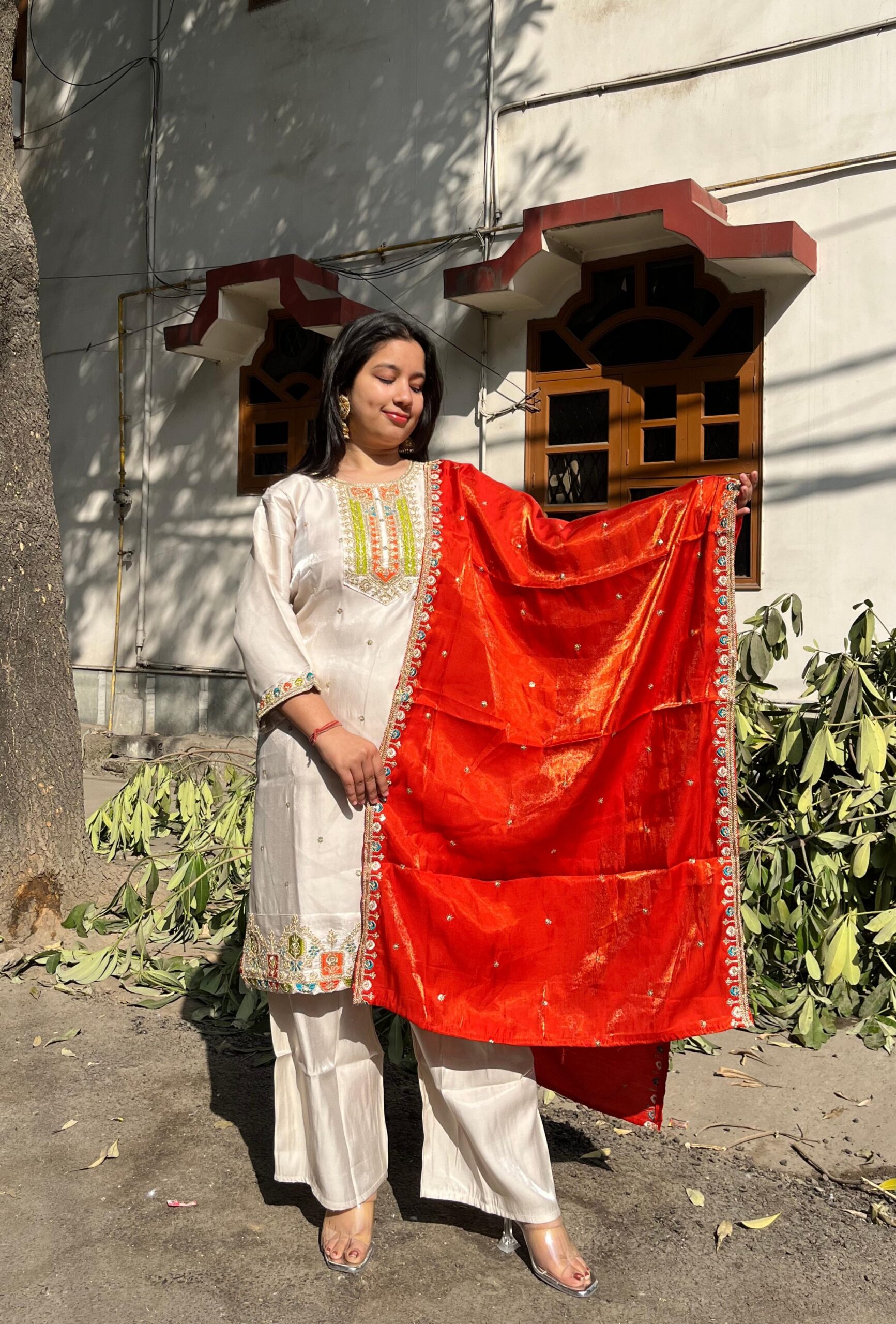 Kesari dupatta Ivory suit set