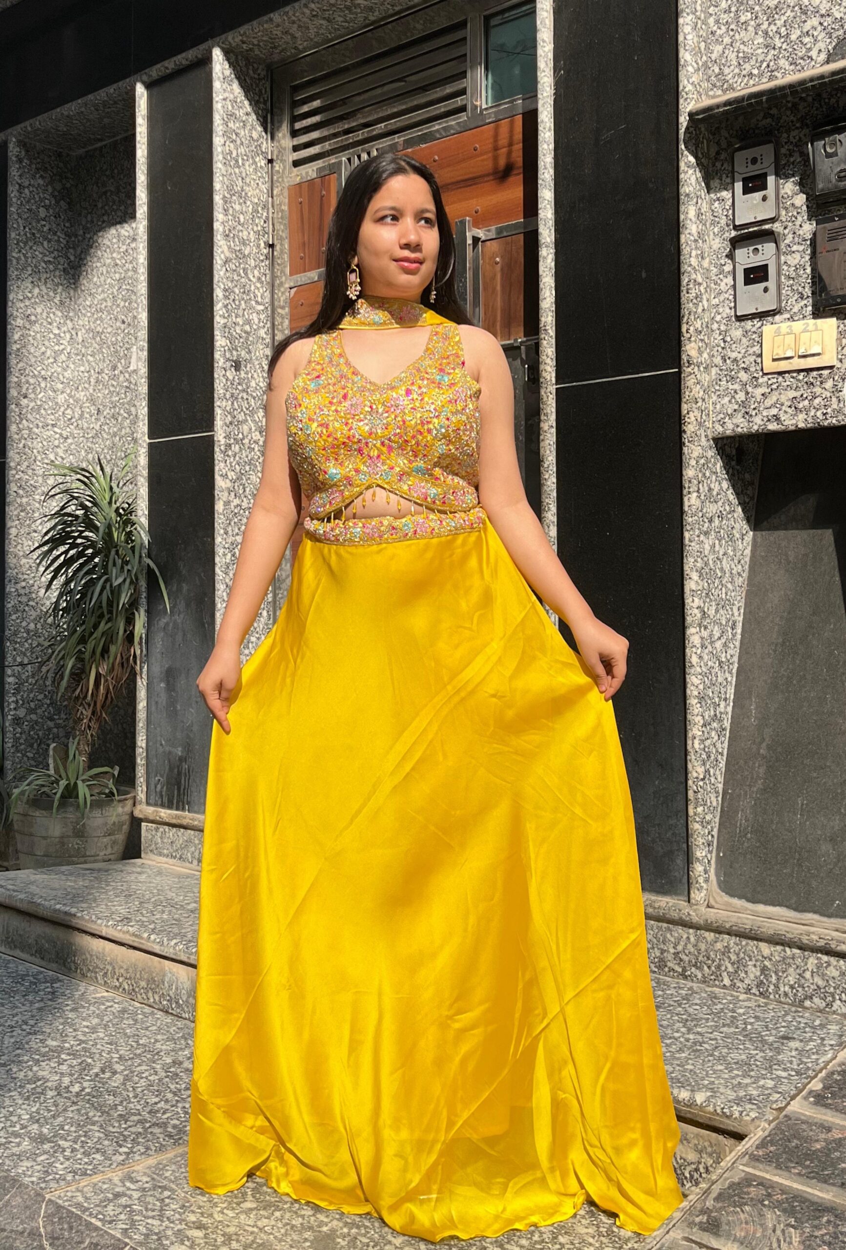 Sunlit Marigold Hand-Embellished Lehenga (Free Size)