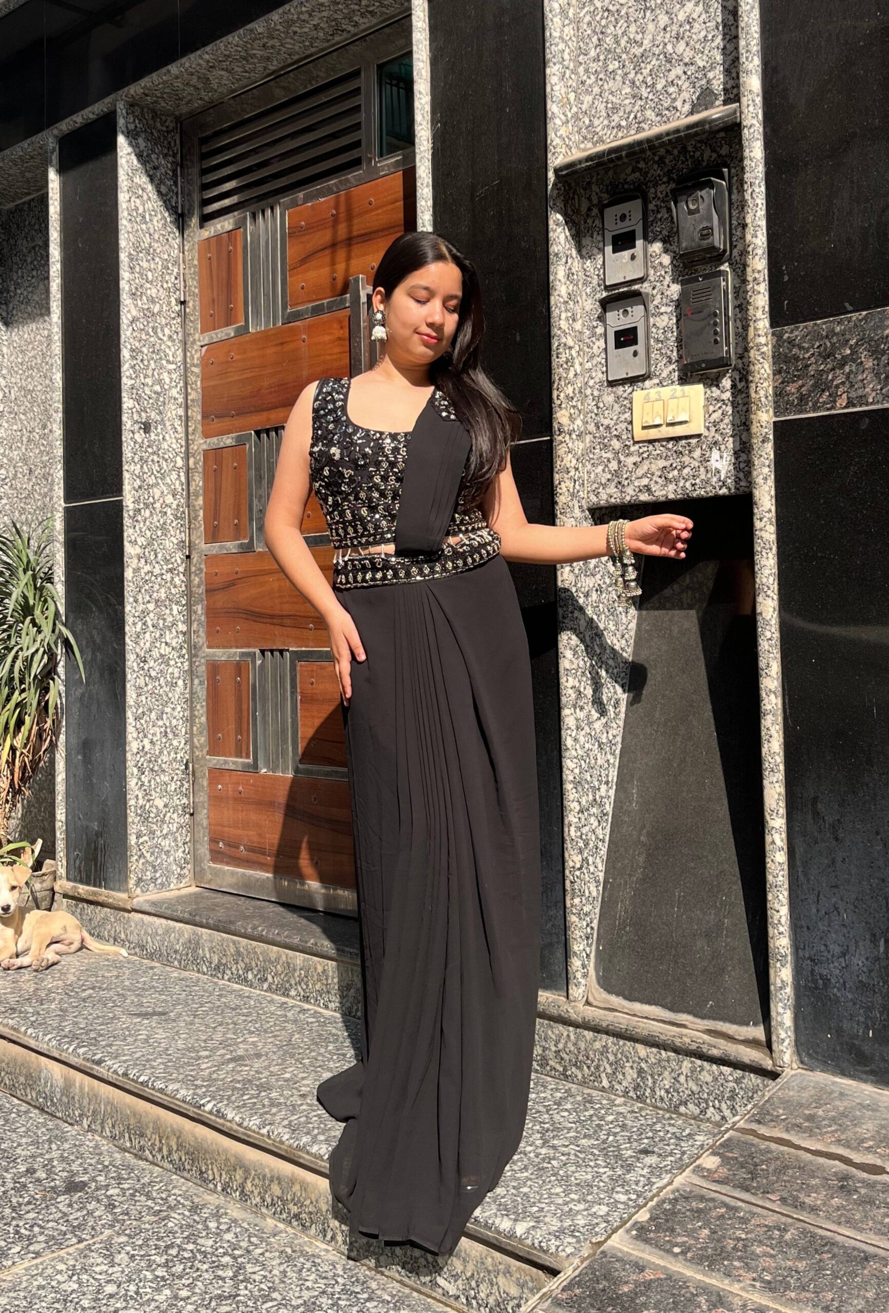 Midnight Glam Pleated Dress (Free Size UPTO-42)