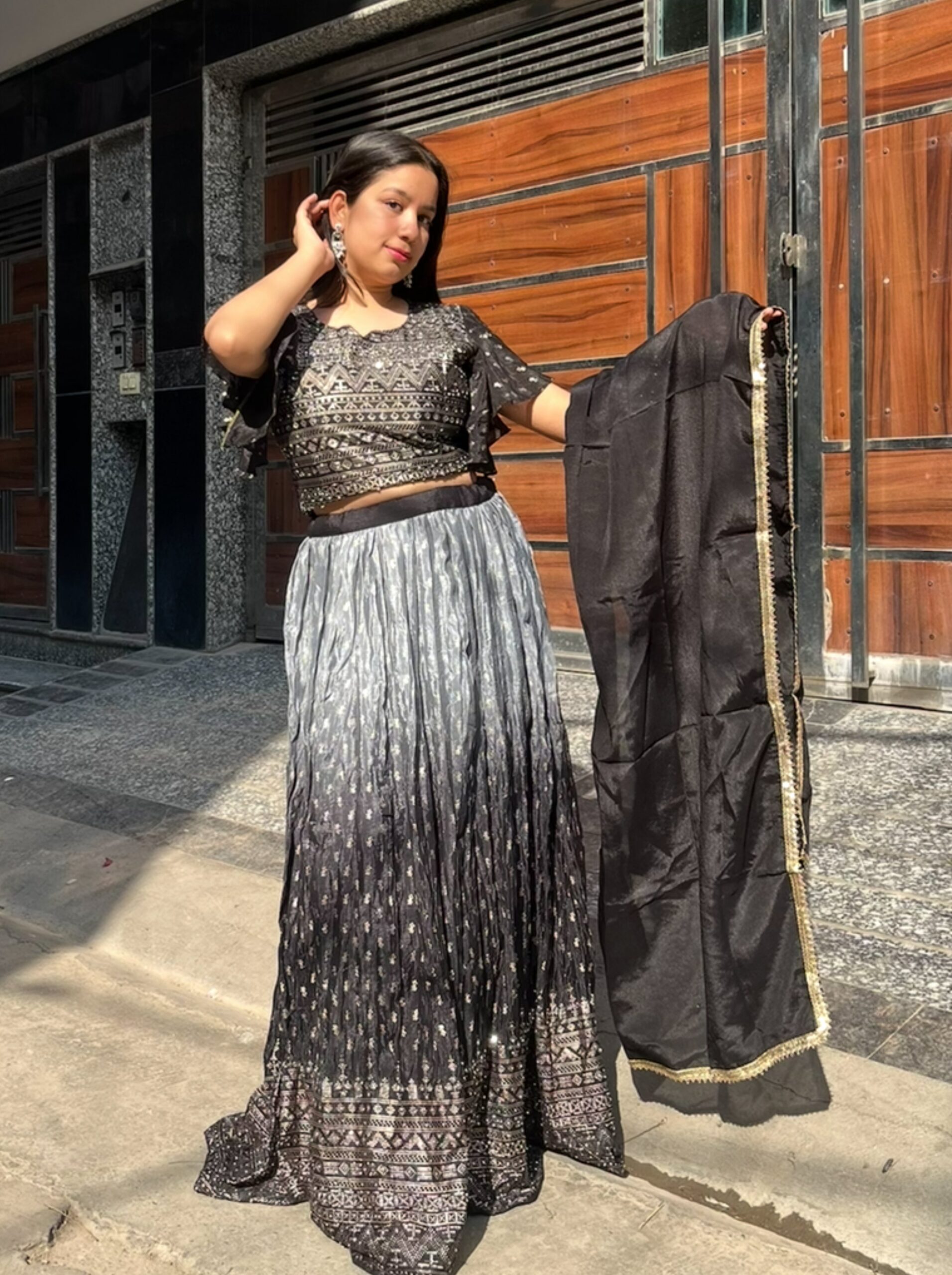 Celestial Mirrorwork Ombre Lehenga Set (Free Size UPTO-40)